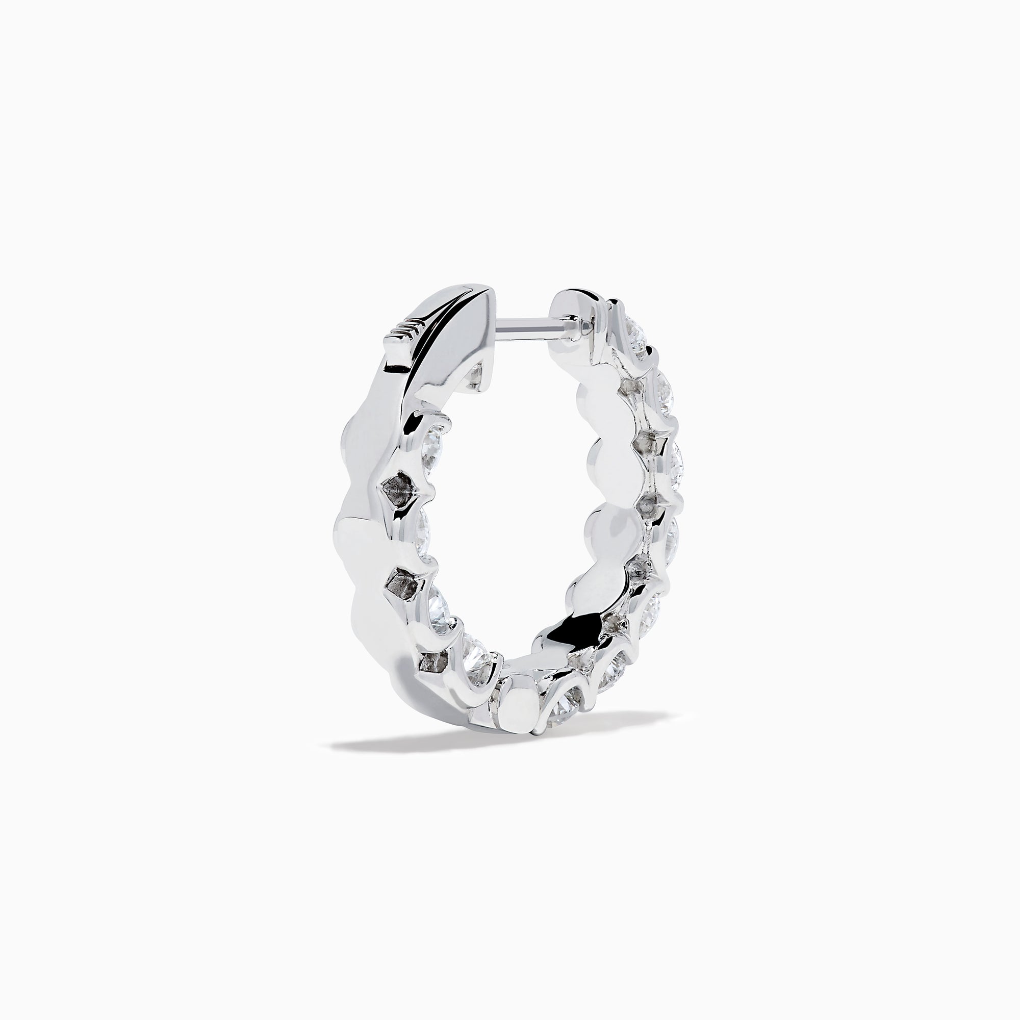 A pair of Lab Grown Round Diamond 2.50ct Inside Out Hoop Earrings in 14K white gold, displayed upright on a plain white background.