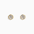 Lab Grown Diamond 2.00ct Hexagon Stud Earrings in 14K Yellow Gold, displayed against a plain white background.