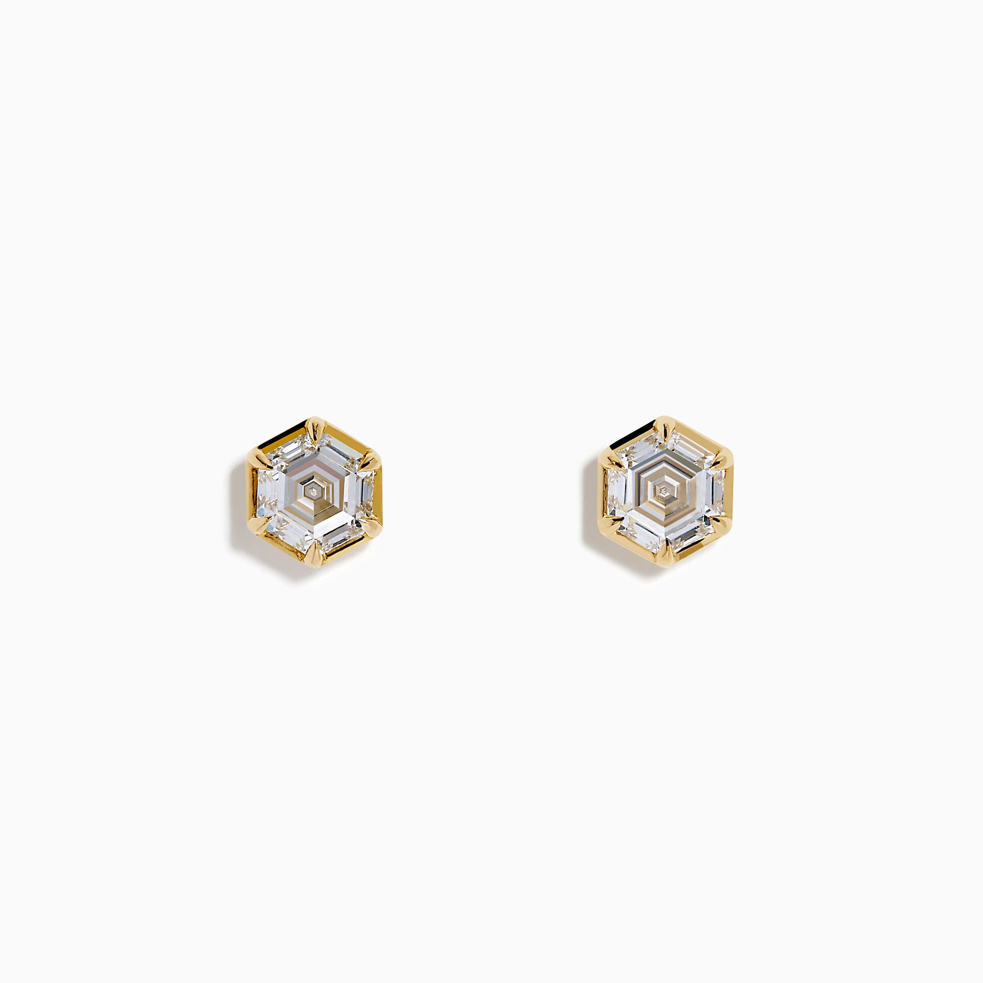 Lab Grown Diamond 2.00ct Hexagon Stud Earrings in 14K Yellow Gold, displayed against a plain white background.