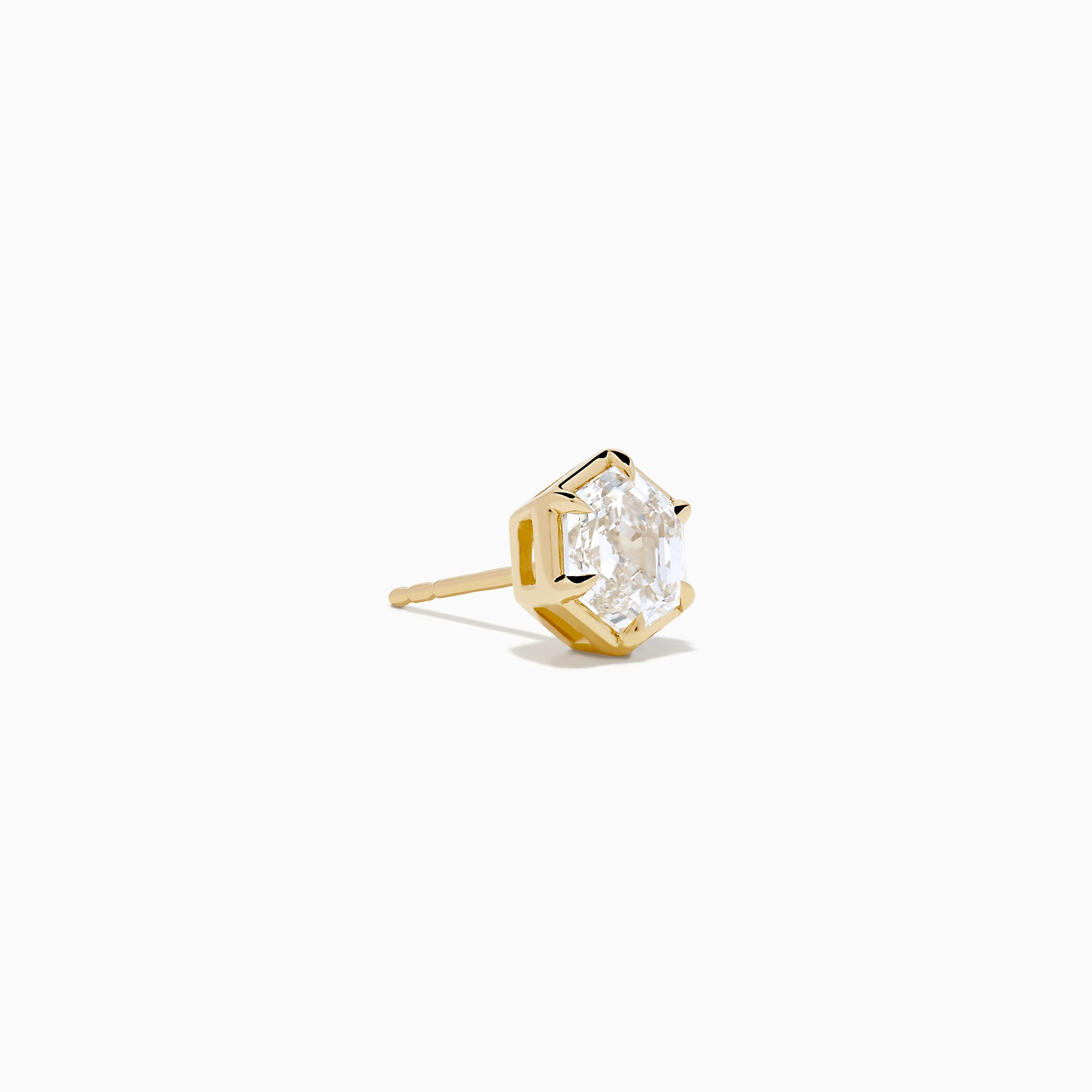 Lab Grown Diamond 2.00ct Hexagon Stud Earrings in 14K Yellow Gold, displayed against a plain white background.