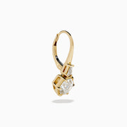 Lab Grown Diamond 2.00ct Hexagon Drop Earrings in 14K Yellow Gold, showcasing faceted clear lab grown diamonds in bold hexagonal shapes with a delicate triangular gemstone accent above each, all set in radiant 14K yellow gold and displayed against a crisp white background.