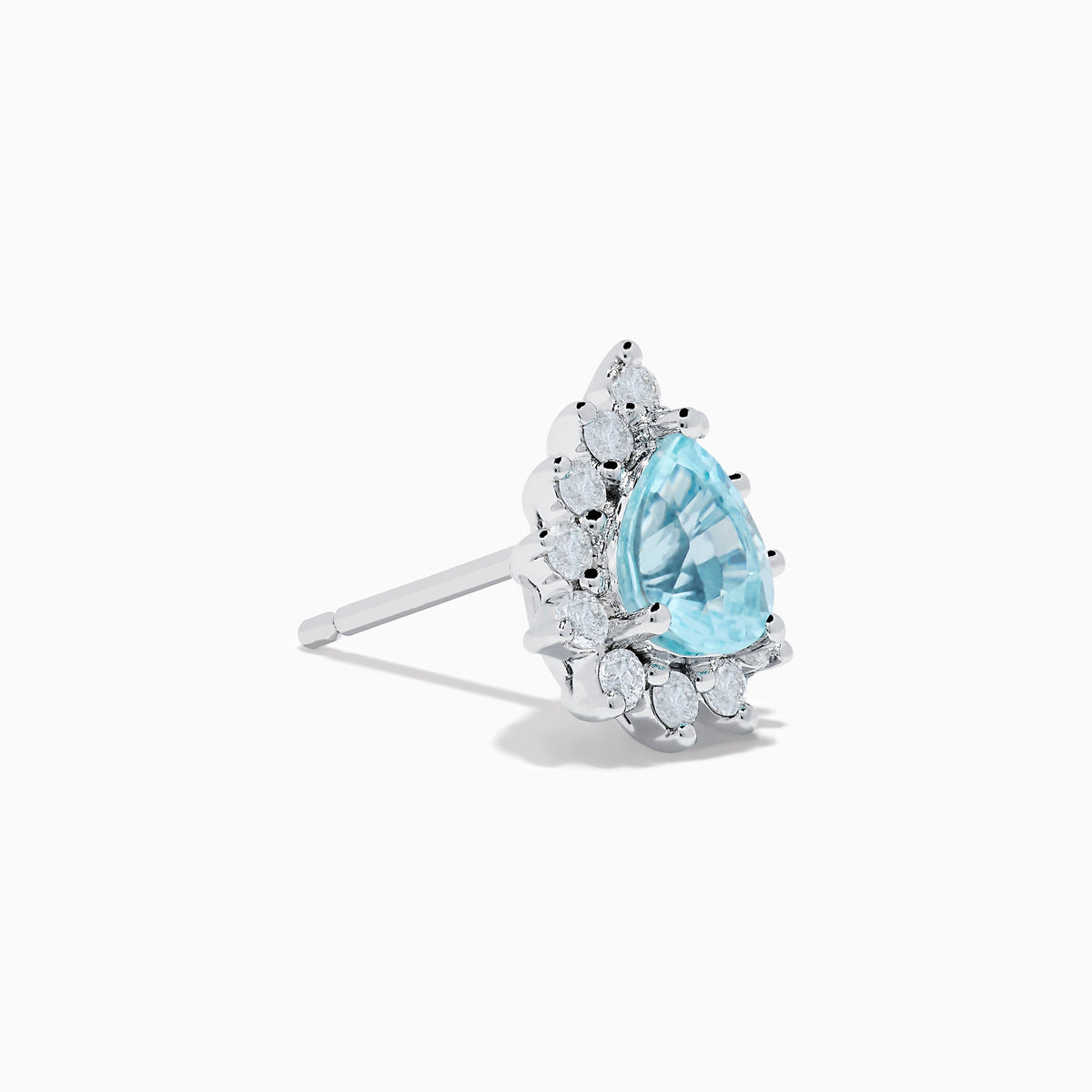 18K White Gold GIA Certified Paraiba Tourmaline and Diamond Halo Earrings featuring teardrop-shaped blue gemstones encircled by sparkling diamonds, shown on a white background.