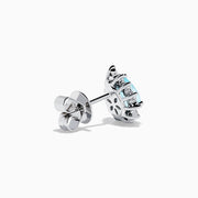 18K White Gold GIA Certified Paraiba Tourmaline and Diamond Halo Earrings featuring teardrop-shaped blue gemstones encircled by sparkling diamonds, shown on a white background.