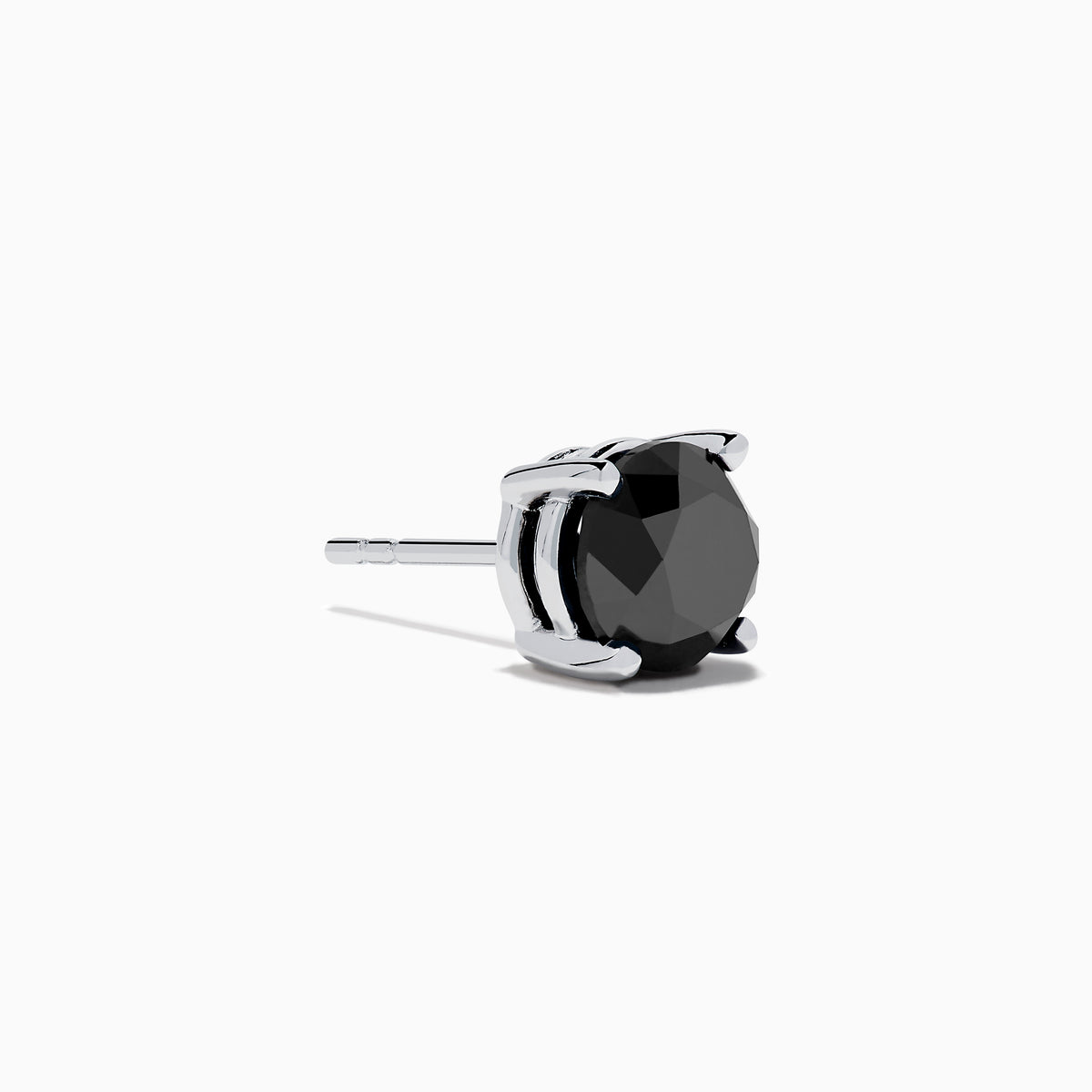 A pair of 14K white gold black diamond 4.00ct solitaire stud earrings with four-prong settings, shown against a plain white background.