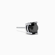 A pair of 14K white gold black diamond 4.00ct solitaire stud earrings with four-prong settings, shown against a plain white background.