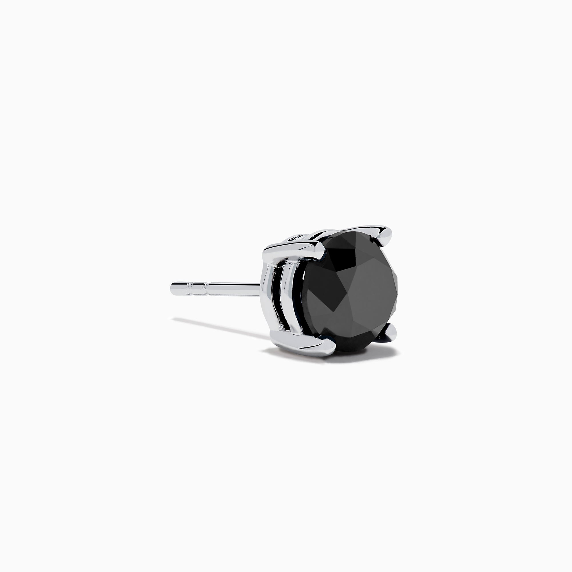A pair of 14K white gold black diamond 4.00ct solitaire stud earrings with four-prong settings, shown against a plain white background.