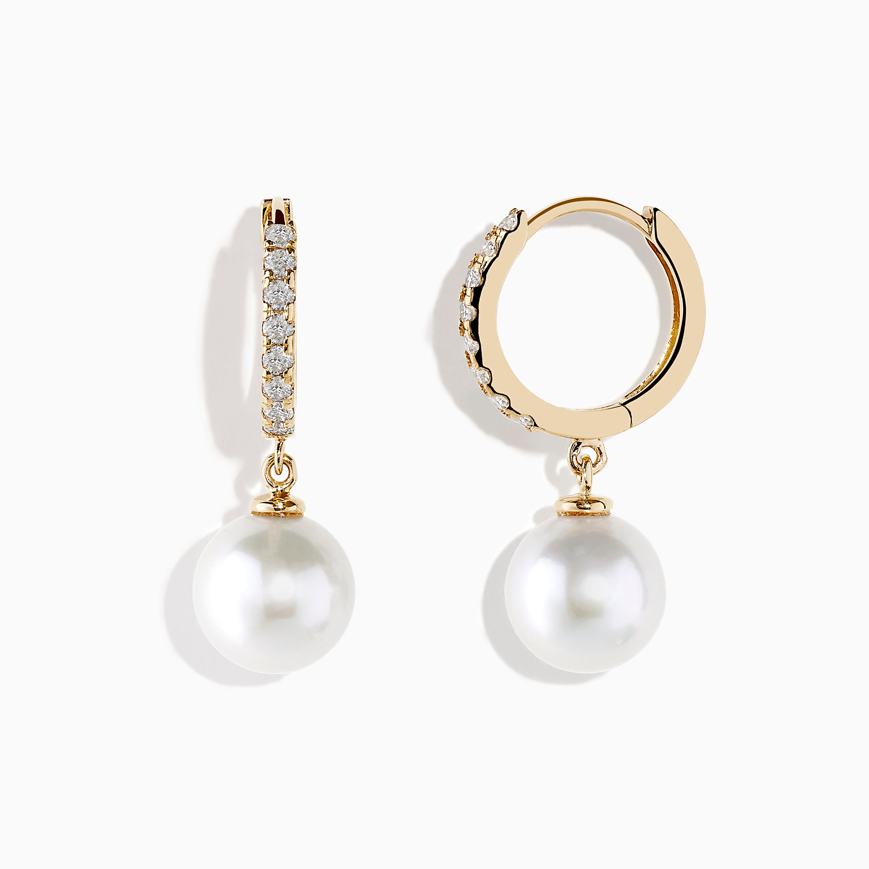 Effy Pearl 14K Yellow Gold Fresh Water Pearl and Diamond Drop Earrings