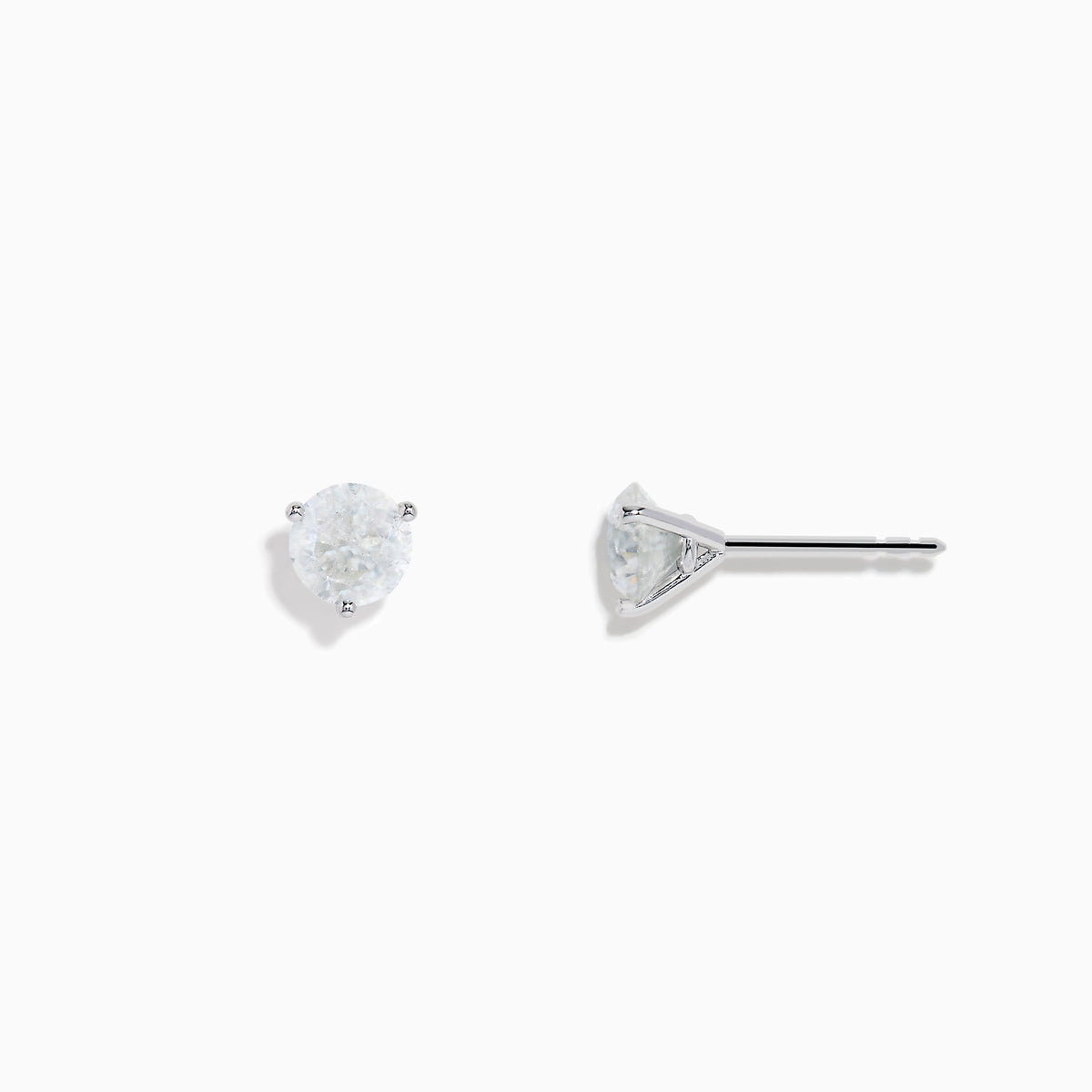 14 Karat White Gold Diamond Stud Earrings with 1.50TCW round diamonds in four-prong settings are shown on a white background.