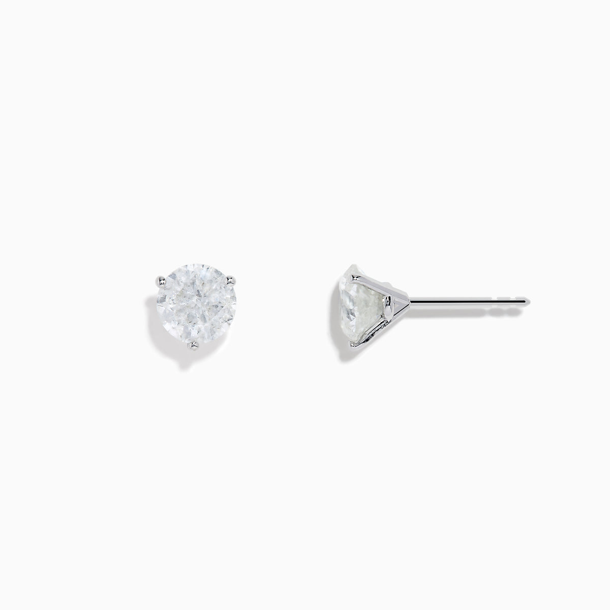 14 Karat White Gold Diamond Stud Earrings featuring round diamonds totaling 2.00TCW are displayed against a plain white background.
