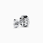 The 18K White Gold Diamond Double Halo Cushion Stud Earrings feature cushion-cut diamonds surrounded by double halos of smaller diamonds, set in 18K white gold and displayed on a white background.