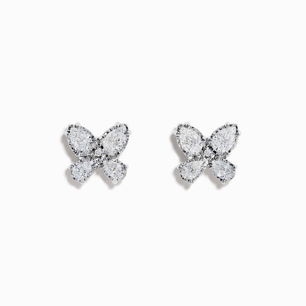 Lab Grown Pear and Round Diamond 1.23ct Butterfly Stud Earrings in 14K White Gold, beautifully displayed against a plain white background.