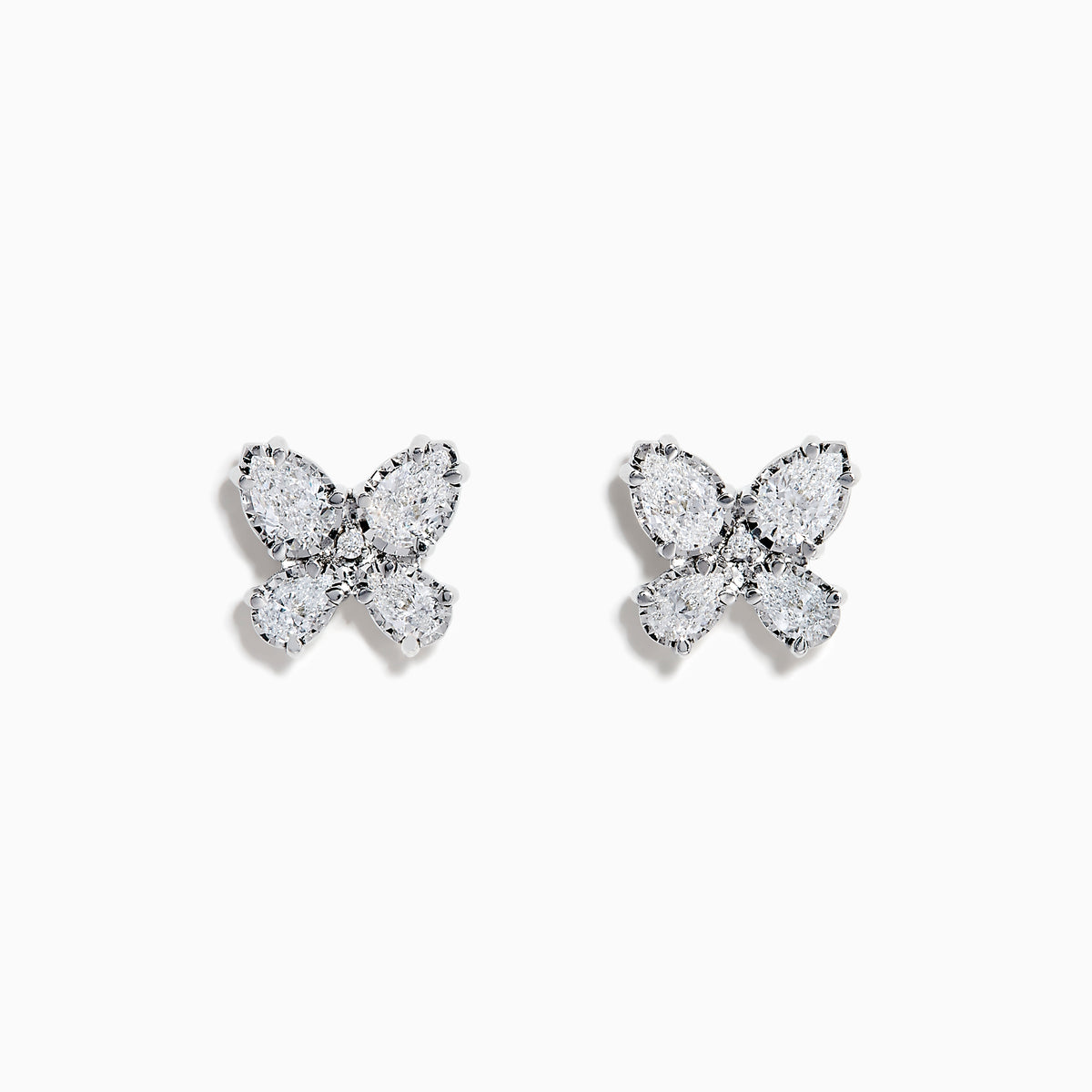 Lab Grown Pear and Round Diamond 1.23ct Butterfly Stud Earrings in 14K White Gold, beautifully displayed against a plain white background.