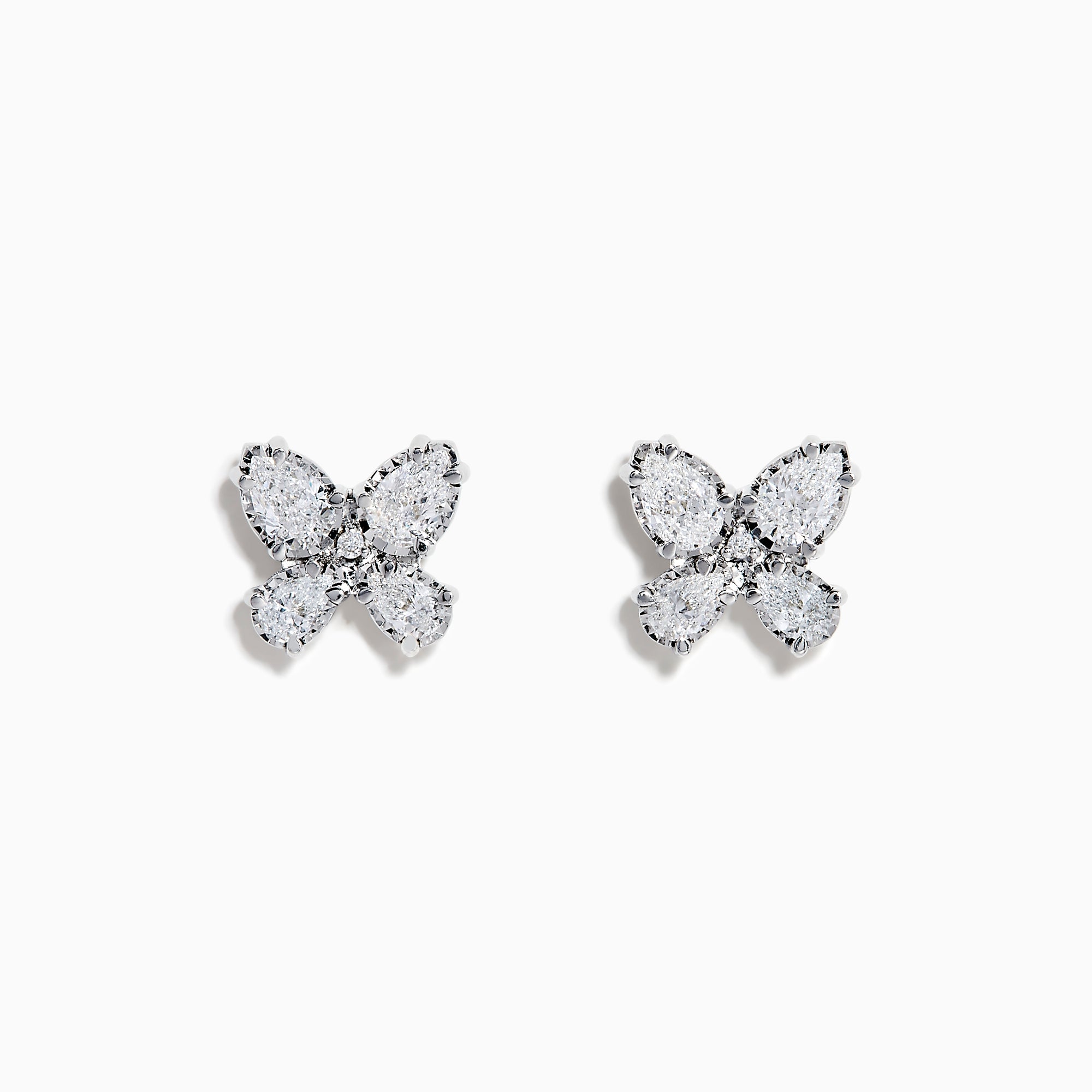 Lab Grown Pear and Round Diamond 1.23ct Butterfly Stud Earrings in 14K White Gold, beautifully displayed against a plain white background.