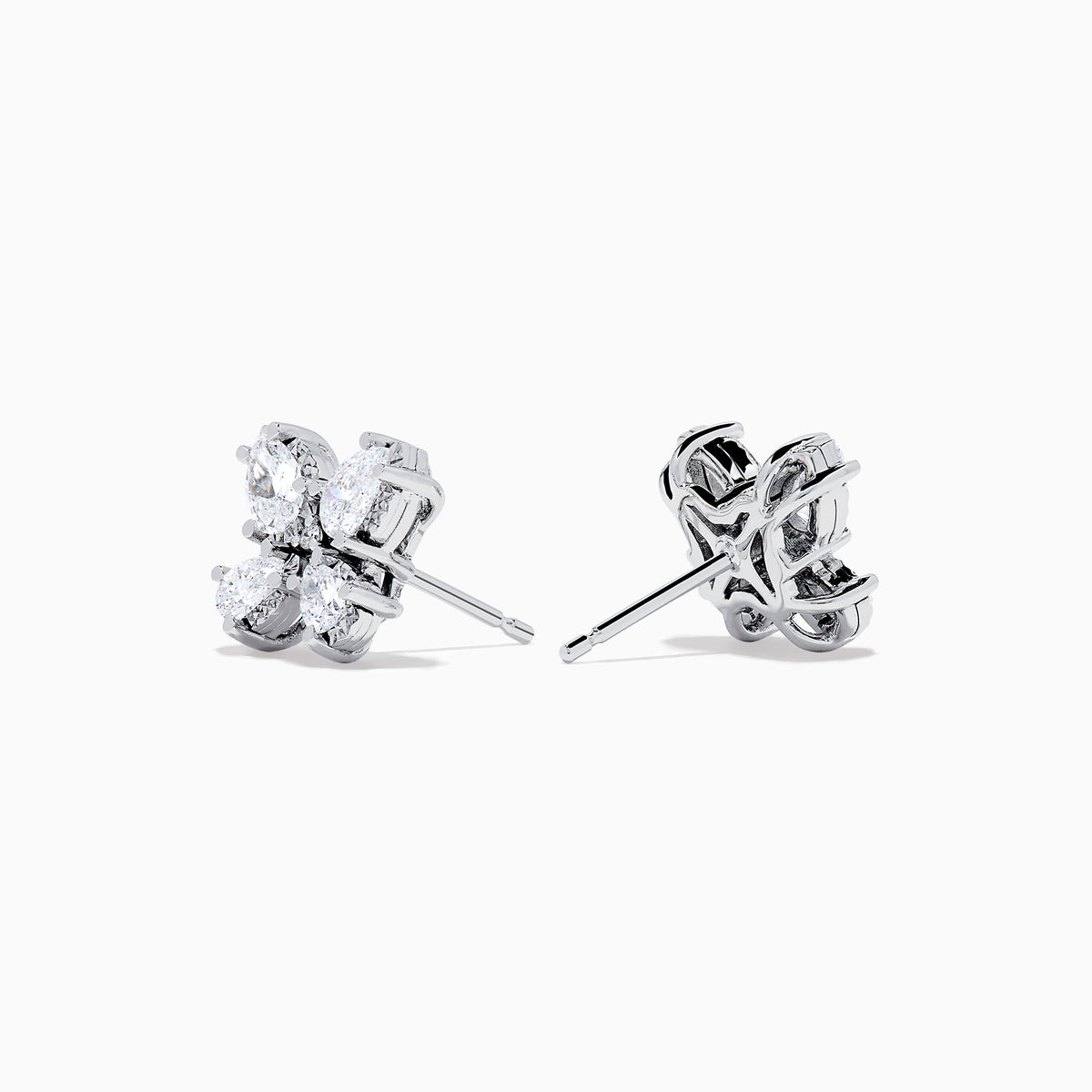Lab Grown Pear and Round Diamond 1.23ct Butterfly Stud Earrings in 14K White Gold, beautifully displayed against a plain white background.