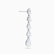 Lab Grown Pear Diamond 2.45ct Linear Drop Earrings in 14K White Gold, each with five vertically set pear-shaped diamonds, showcased on a plain white background.