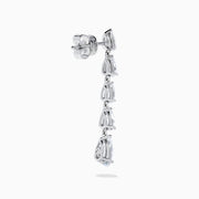 Lab Grown Pear Diamond 2.45ct Linear Drop Earrings in 14K White Gold, each with five vertically set pear-shaped diamonds, showcased on a plain white background.