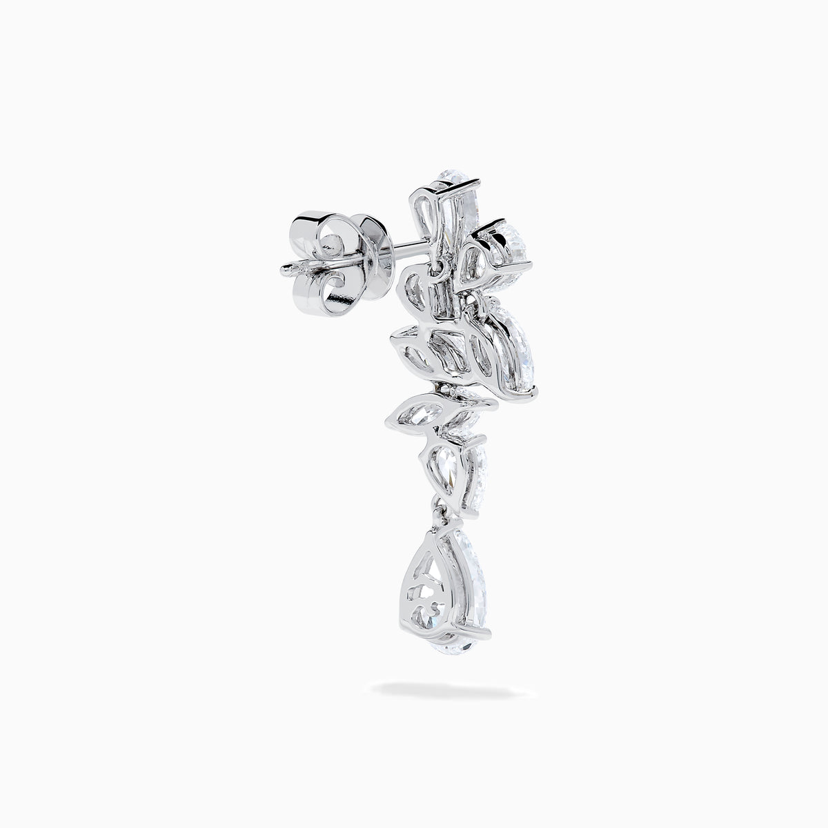 Lab Grown Pear and Marquise Diamond 3.61ct Statement Drop Earrings in 14K White Gold feature cascading pear and marquise diamonds set in a bold, elegant drop design.