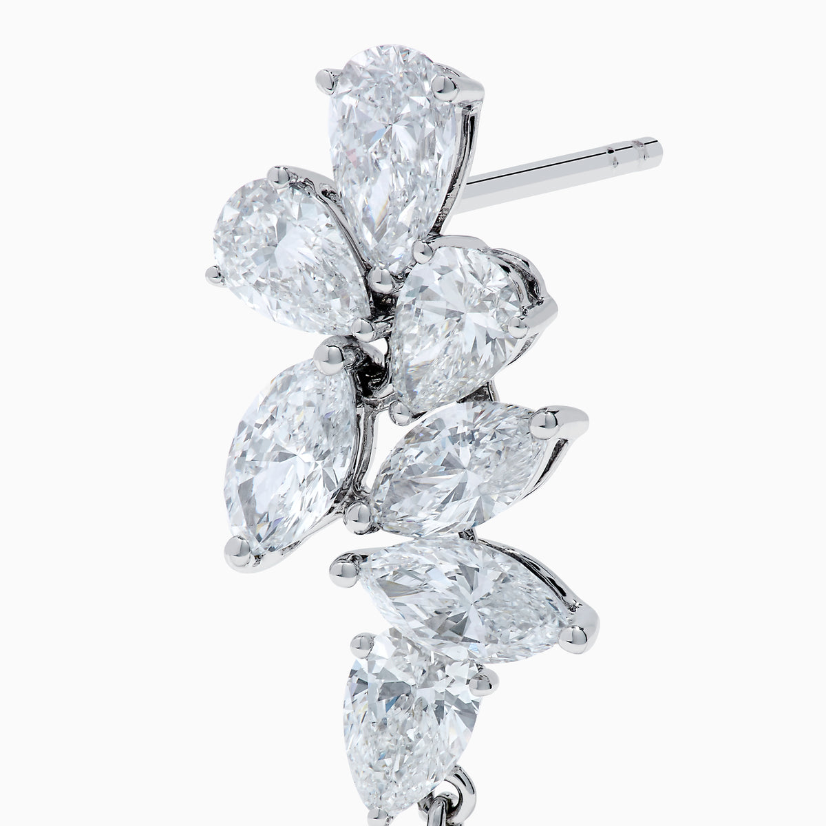 Lab Grown Pear and Marquise Diamond 3.61ct Statement Drop Earrings in 14K White Gold feature cascading pear and marquise diamonds set in a bold, elegant drop design.