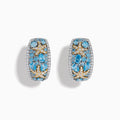 Lab Grown Blue Diamond Star Fish Hoop Earrings in 14K Two Tone Gold featuring stunning lab grown blue diamonds.