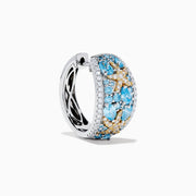 Lab Grown Blue Diamond Star Fish Hoop Earrings in 14K Two Tone Gold featuring stunning lab grown blue diamonds.