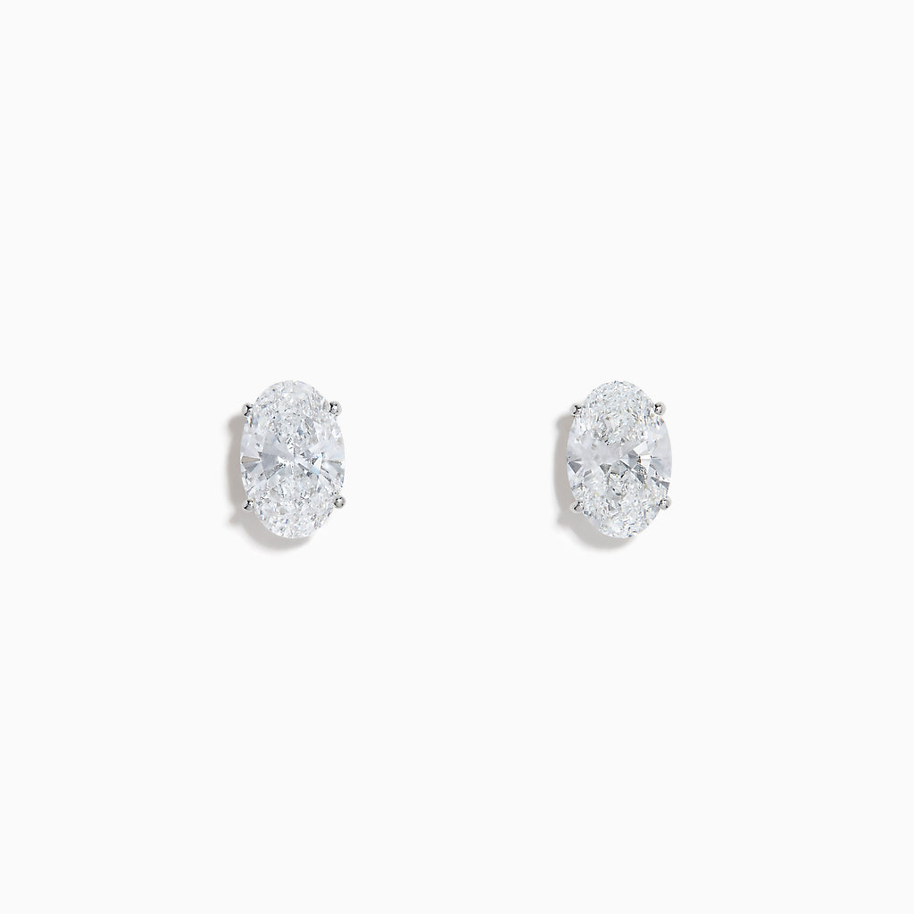 Lab Grown Diamond Oval Shaped 1.96ct Stud Earrings in 14K White Gold displayed on a white background.