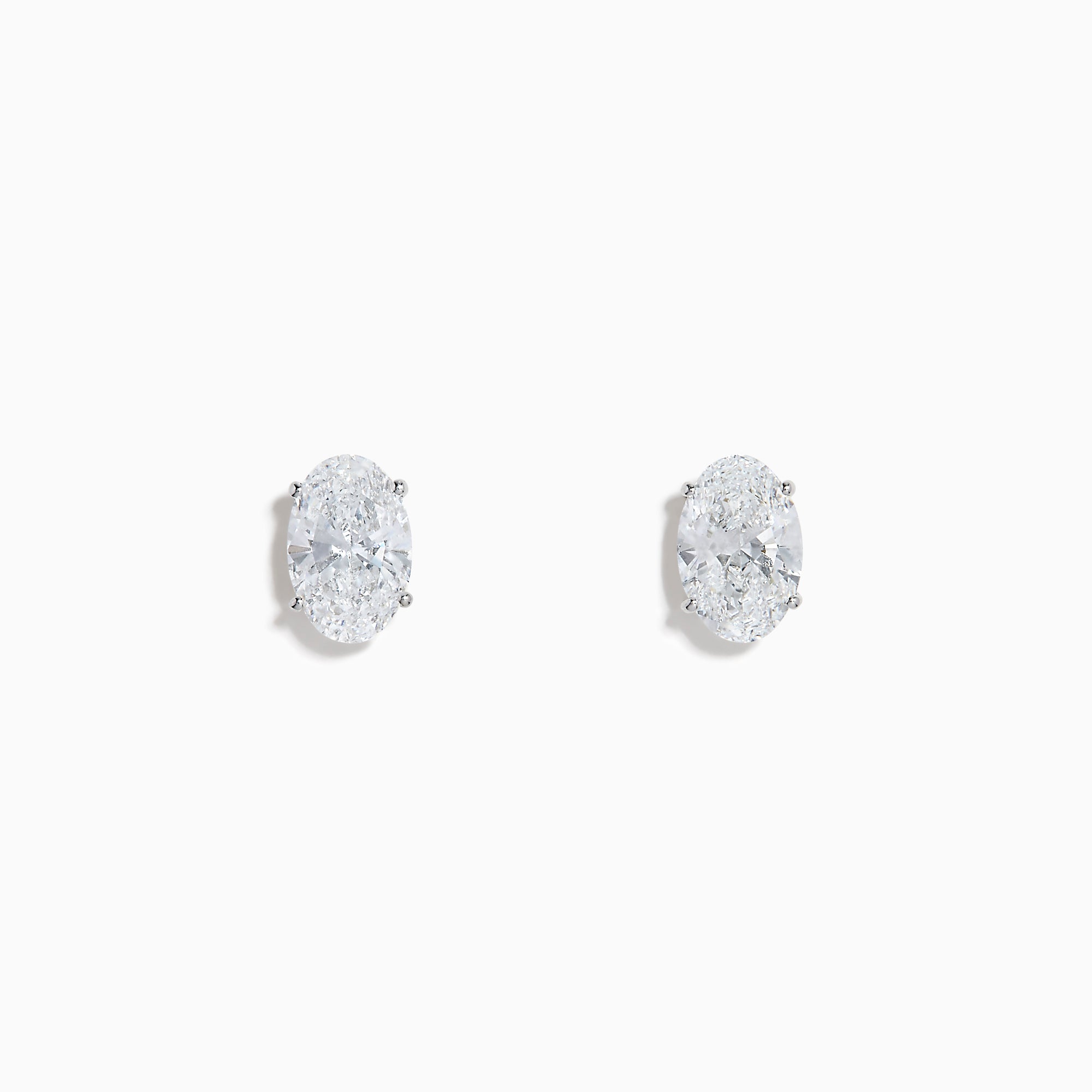 Lab Grown Diamond Oval Shaped 1.96ct Stud Earrings in 14K White Gold displayed on a white background.