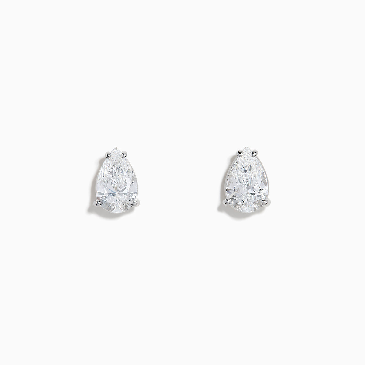 Lab Grown Diamond Pear Shaped 1.96ct Stud Earrings in 14K White Gold gleam with sparkling brilliance, their elegant design standing out against a plain white background.