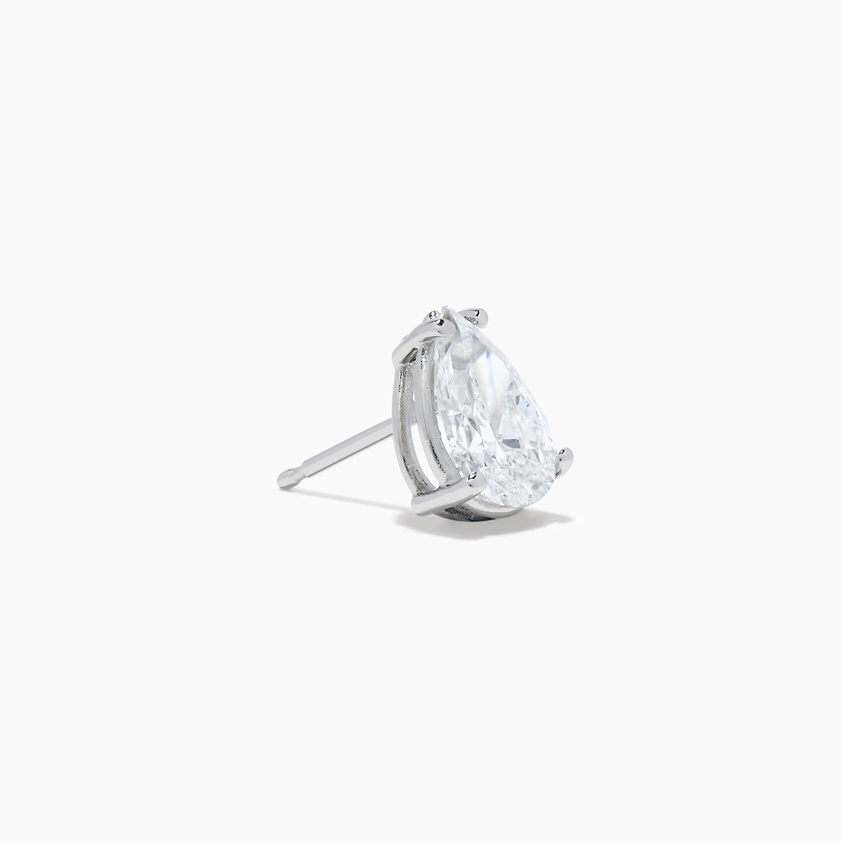 Lab Grown Diamond Pear Shaped 1.96ct Stud Earrings in 14K White Gold gleam with sparkling brilliance, their elegant design standing out against a plain white background.