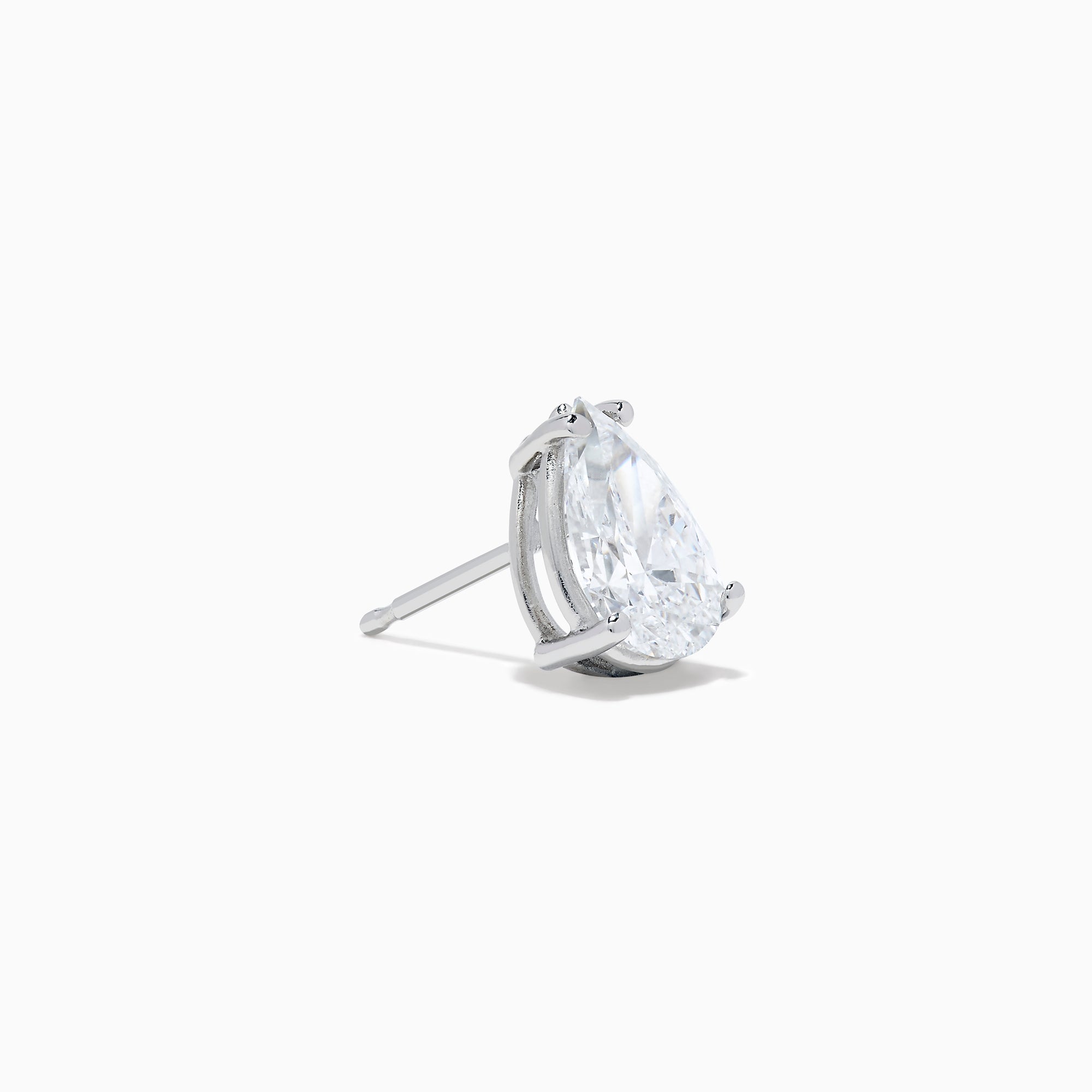 Lab Grown Diamond Pear Shaped 1.96ct Stud Earrings in 14K White Gold gleam with sparkling brilliance, their elegant design standing out against a plain white background.