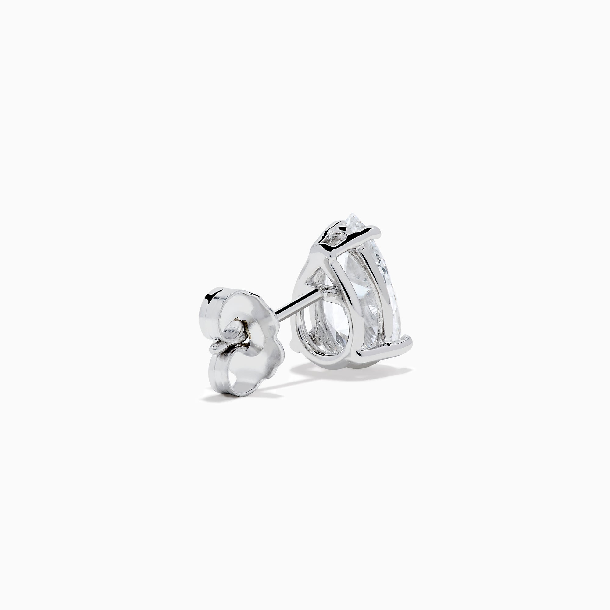 Lab Grown Diamond Pear Shaped 1.96ct Stud Earrings in 14K White Gold gleam with sparkling brilliance, their elegant design standing out against a plain white background.
