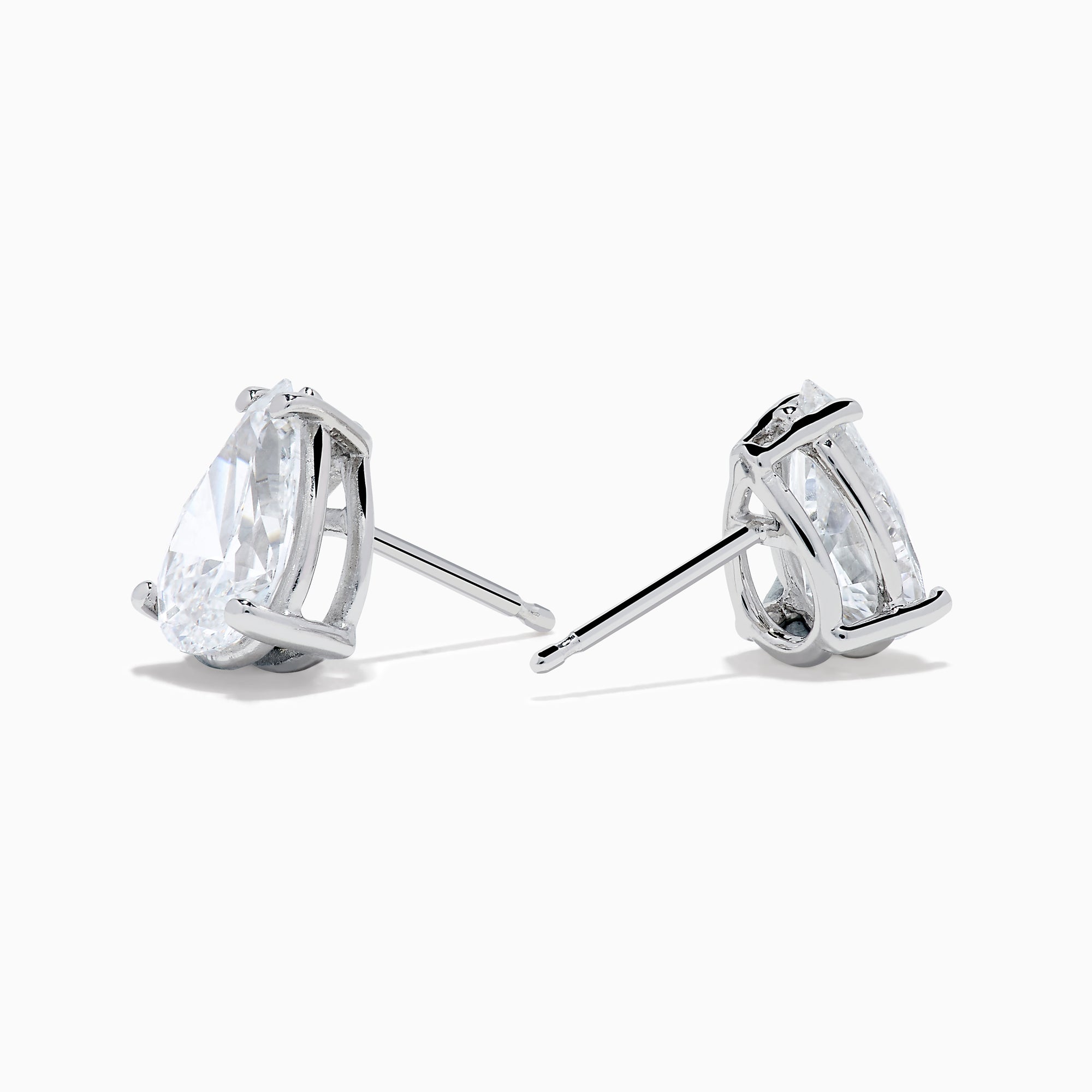 Lab Grown Diamond Pear Shaped 1.96ct Stud Earrings in 14K White Gold gleam with sparkling brilliance, their elegant design standing out against a plain white background.