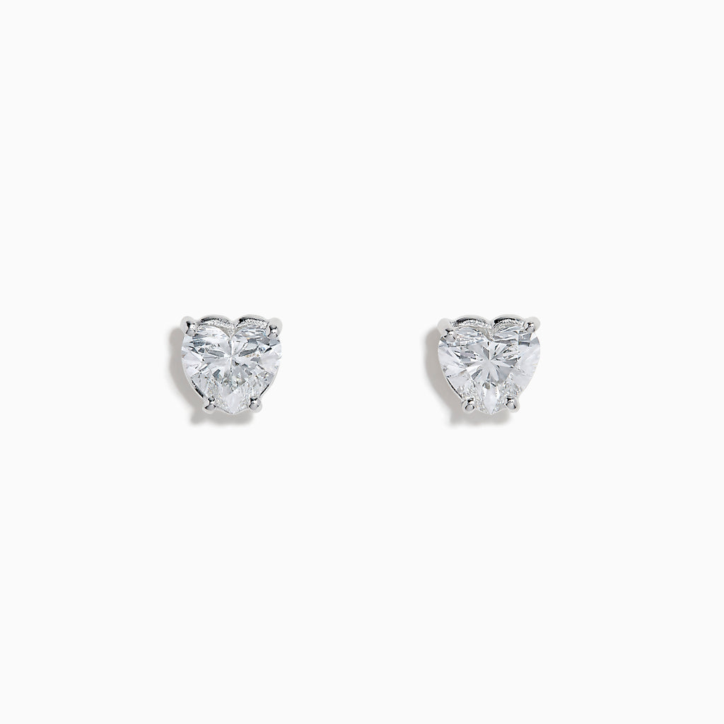 Lab Grown Diamond Heart Shaped 1.96ct Stud Earrings in 14K White Gold, featuring sparkling heart-shaped lab created diamond studs set in white gold and displayed against a plain white background.
