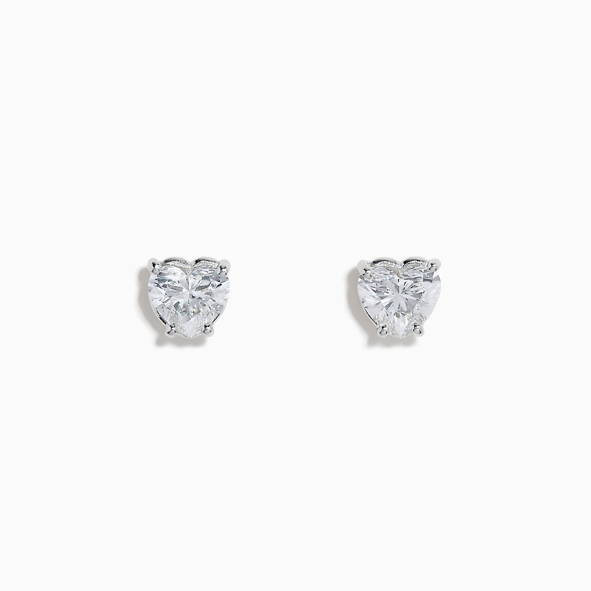 Lab Grown Diamond Heart Shaped 1.96ct Stud Earrings in 14K White Gold, featuring sparkling heart-shaped lab created diamond studs set in white gold and displayed against a plain white background.