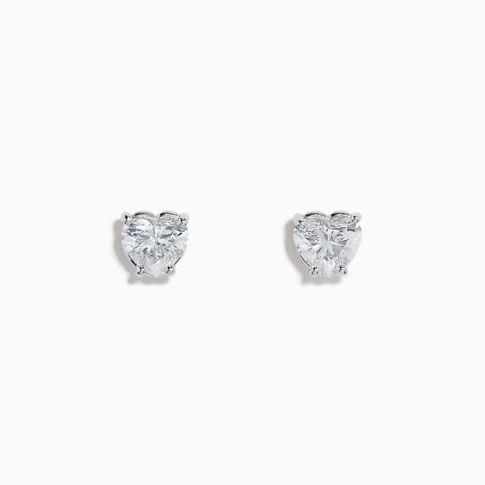 Lab Grown Diamond Heart Shaped 1.96ct Stud Earrings in 14K White Gold, featuring sparkling heart-shaped lab created diamond studs set in white gold and displayed against a plain white background.