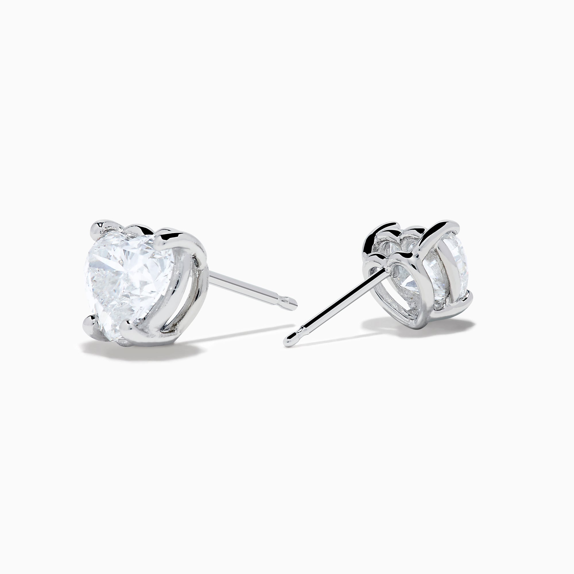 Lab Grown Diamond Heart Shaped 1.96ct Stud Earrings in 14K White Gold, featuring sparkling heart-shaped lab created diamond studs set in white gold and displayed against a plain white background.