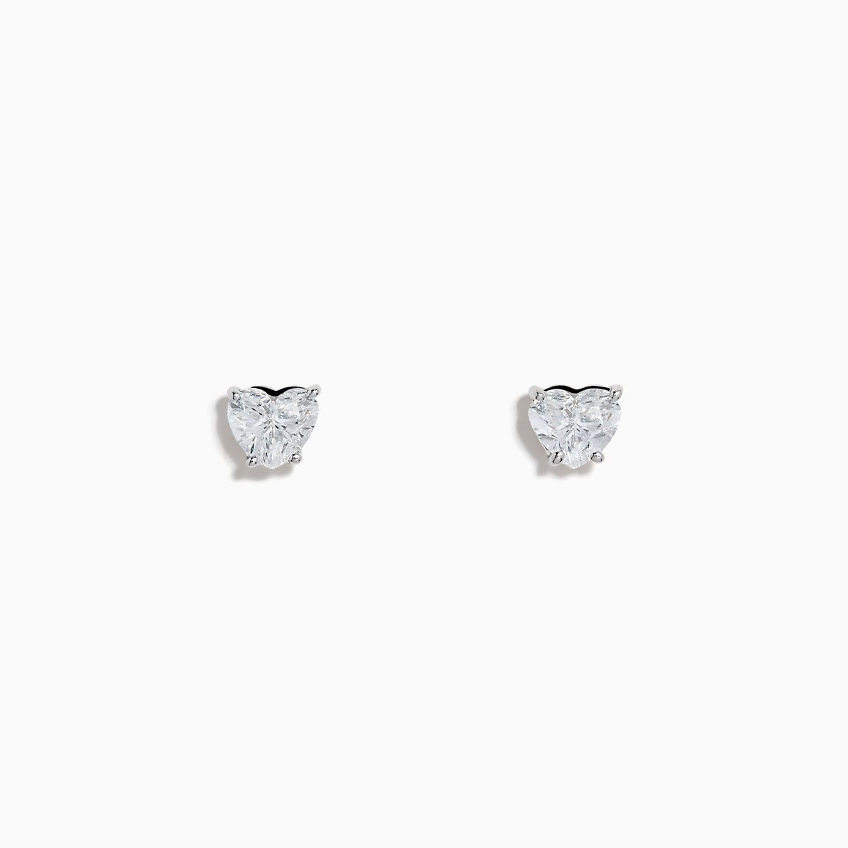 Lab Grown Diamond Heart Shaped 0.98ct Stud Earrings in 14K White Gold, featuring sparkling lab grown diamonds in heart-shaped settings, are displayed on a white background.