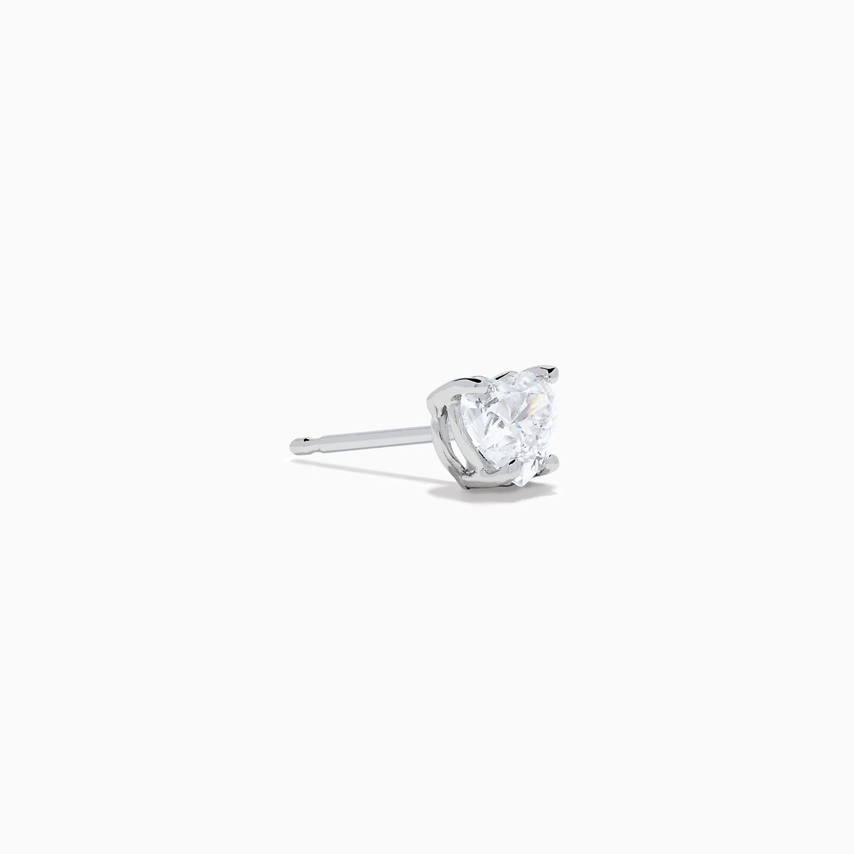 Lab Grown Diamond Heart Shaped 0.98ct Stud Earrings in 14K White Gold, featuring sparkling lab grown diamonds in heart-shaped settings, are displayed on a white background.