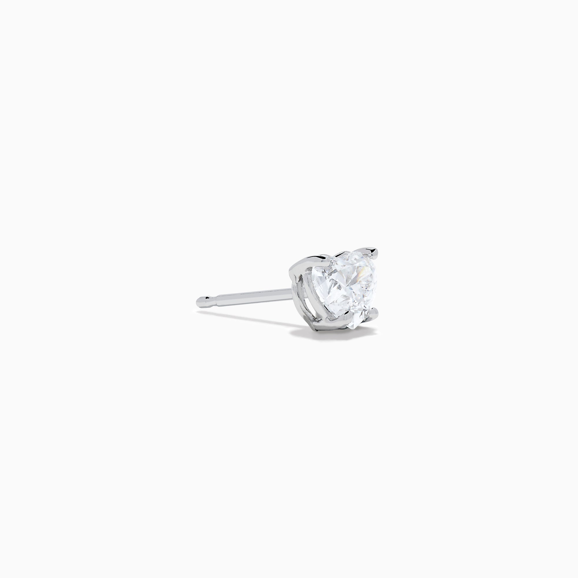Lab Grown Diamond Heart Shaped 0.98ct Stud Earrings in 14K White Gold, featuring sparkling lab grown diamonds in heart-shaped settings, are displayed on a white background.