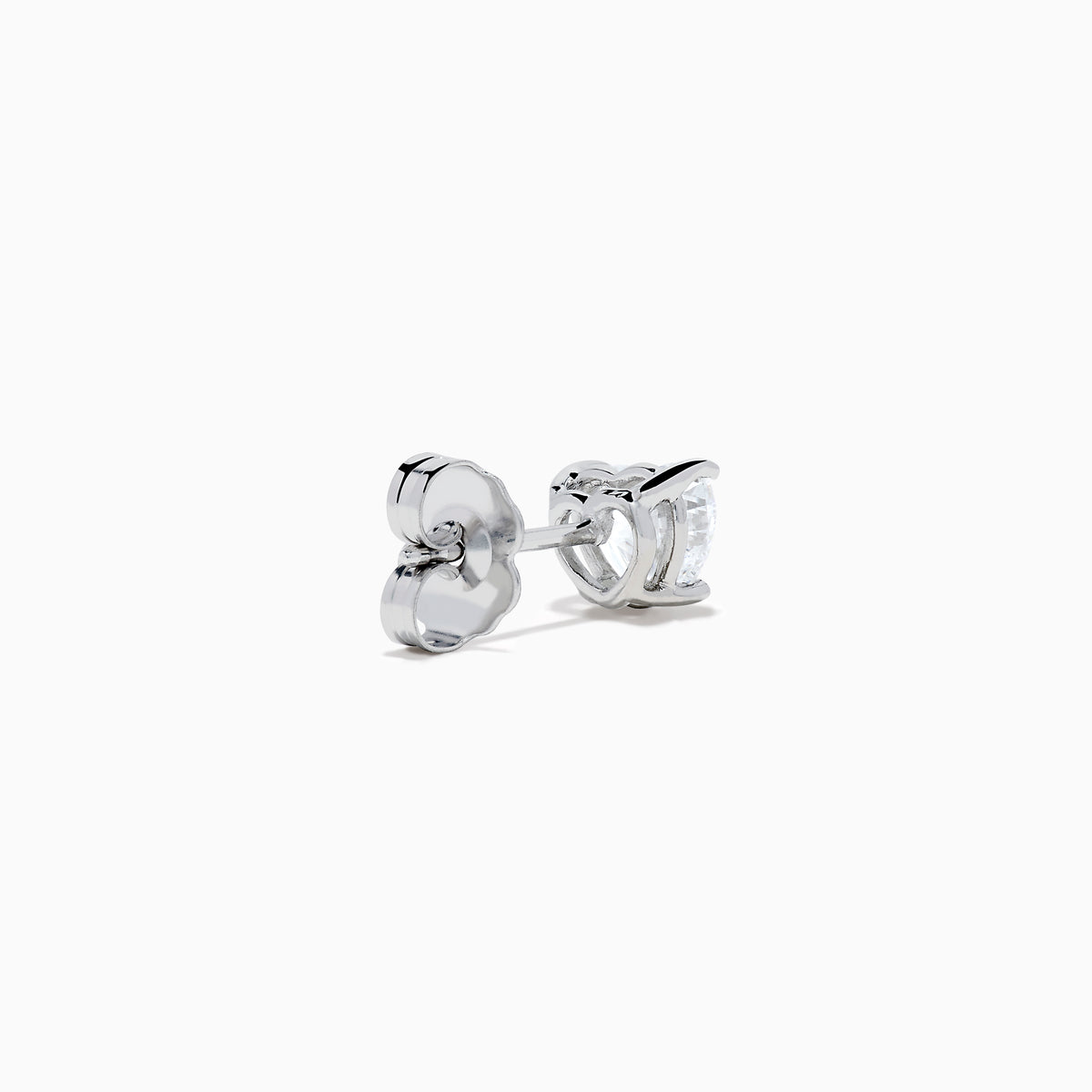 Lab Grown Diamond Heart Shaped 0.98ct Stud Earrings in 14K White Gold, featuring sparkling lab grown diamonds in heart-shaped settings, are displayed on a white background.