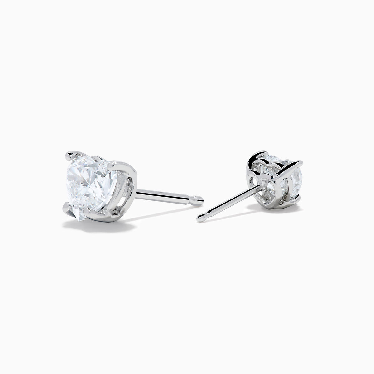 Lab Grown Diamond Heart Shaped 0.98ct Stud Earrings in 14K White Gold, featuring sparkling lab grown diamonds in heart-shaped settings, are displayed on a white background.