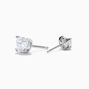 Lab Grown Diamond Heart Shaped 0.98ct Stud Earrings in 14K White Gold, featuring sparkling lab grown diamonds in heart-shaped settings, are displayed on a white background.