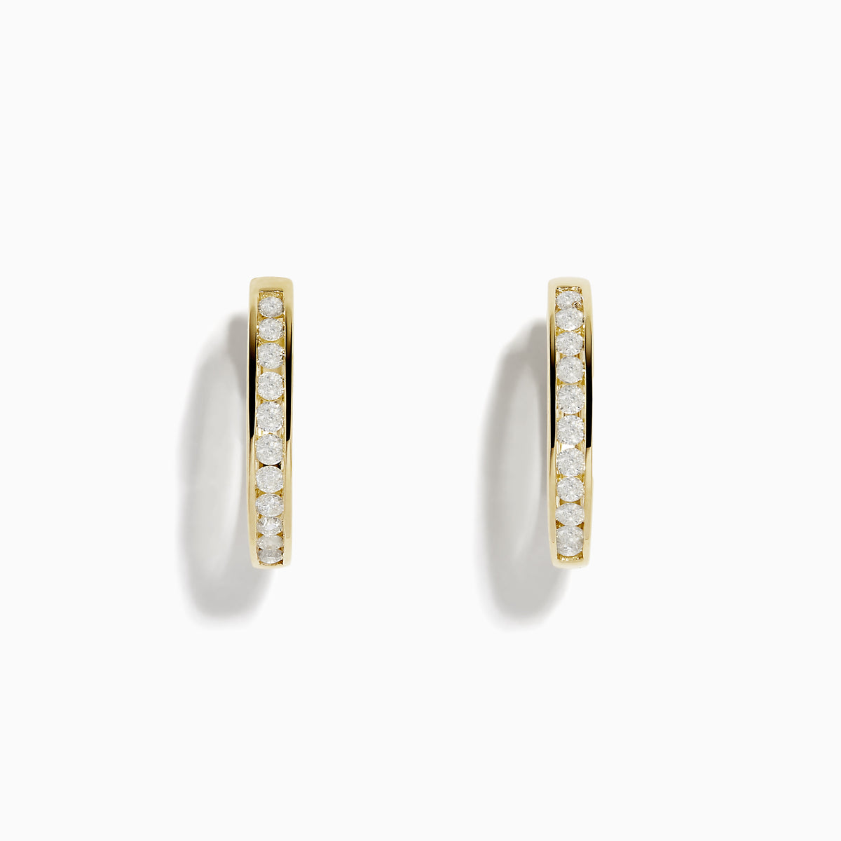 A pair of DOro 14k Yellow Gold 6/8 Diamond Hoop Earrings (0.48 TCW) featuring white round-cut diamonds on the front, displayed against a plain white background.