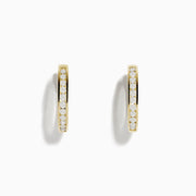 A pair of DOro 14k Yellow Gold 6/8 Diamond Hoop Earrings (0.48 TCW) featuring white round-cut diamonds on the front, displayed against a plain white background.