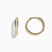 A pair of DOro 14k Yellow Gold 6/8 Diamond Hoop Earrings (0.48 TCW) featuring white round-cut diamonds on the front, displayed against a plain white background.