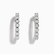The 925 Silver Diamond Hoop Earrings feature a row of round, white gemstones and are displayed on a plain white background.