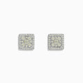 Bouquet 14K White Gold Square Diamond Cluster Stud Earrings, 0.97 TCW, feature a central diamond cluster framed by a double row of diamonds, all set in white gold. Shown against a plain white background.