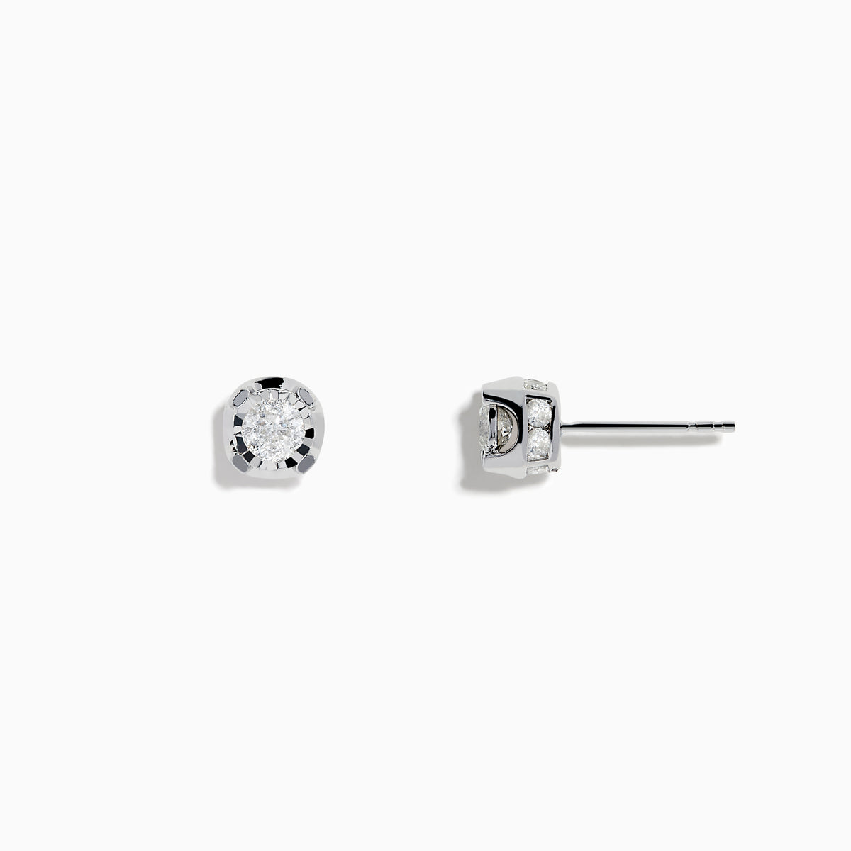 The 925 Sterling Silver Diamond Stud Earrings feature round, clear diamonds set in sterling silver, displayed against a plain white background.
