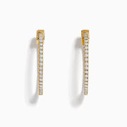 The DOro 14K Yellow Gold Diamond 1 Hoop Earrings feature sparkling diamonds and are shown vertically on a white background.