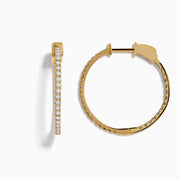 The DOro 14K Yellow Gold Diamond 1 Hoop Earrings feature sparkling diamonds and are shown vertically on a white background.