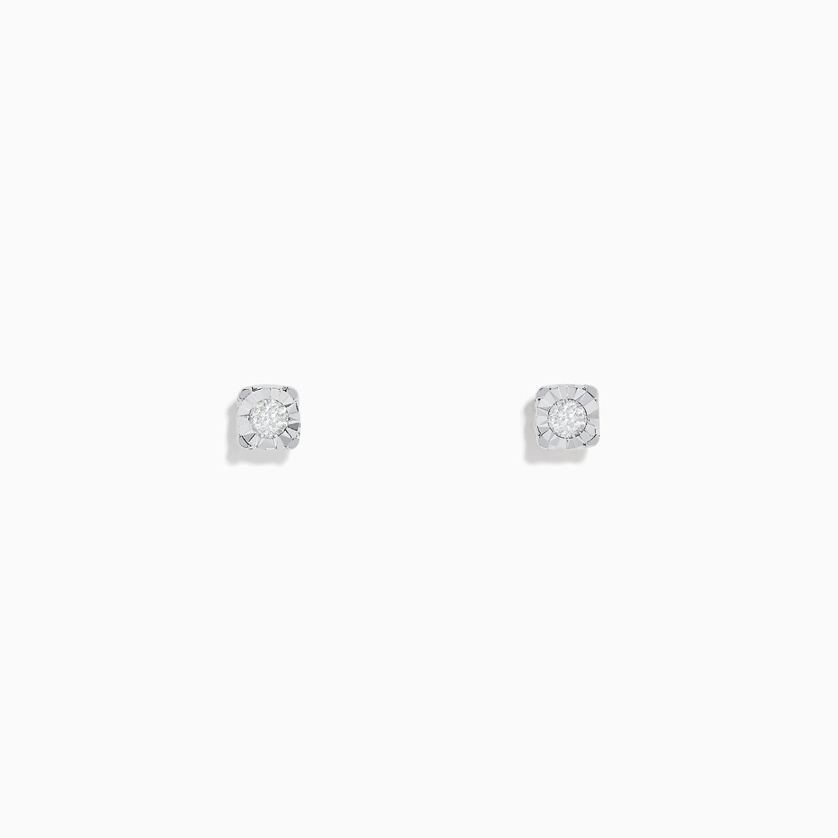 A pair of 14K White Gold Diamond Solitaire Stud Earrings (0.10 TCW) featuring small, round diamonds in a minimalistic setting, displayed against a plain white background.